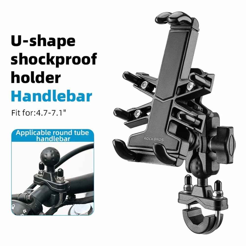 ROCKBROS 25210024 Motorcycle Cell Phone Holder Shockproof E-Bike Phone Mount for Bicycle Navigation - U-shape