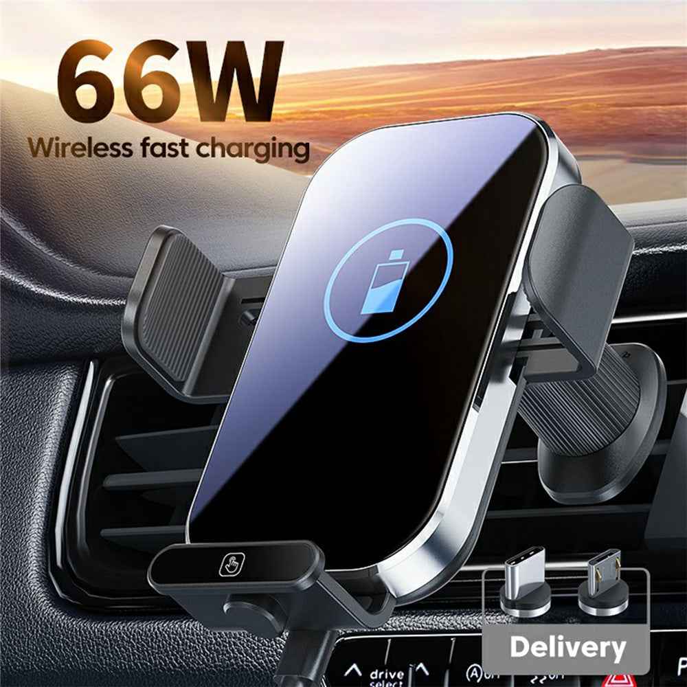 X10s 66W High Power Intelligent Induction Car Air Vent Hook Wireless Charger - Silver