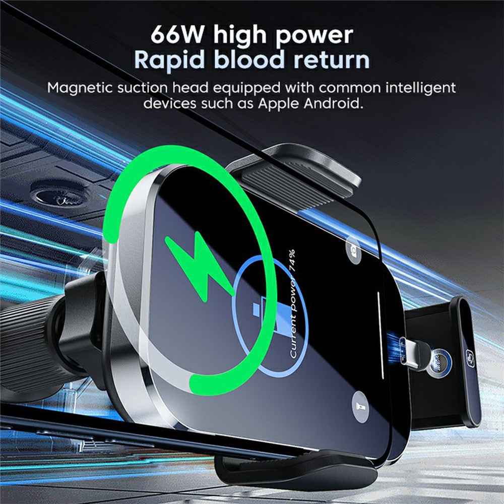 X10s 66W High Power Intelligent Induction Car Air Vent Hook Wireless Charger - Silver