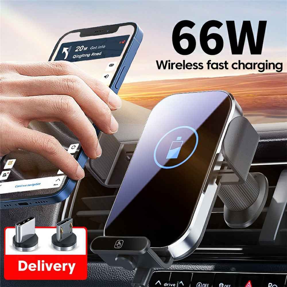 X10s 66W High Power Intelligent Induction Car Air Vent Hook Wireless Charger - Silver