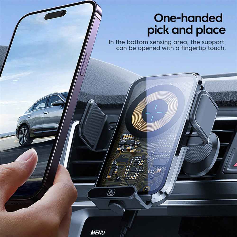 X11s Transparent Car Air Vent Phone Holder Wireless Charger Phone Charging Bracket - Titanium