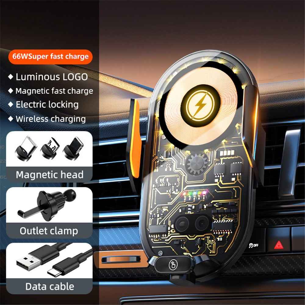 C23 Car Air Vent Phone Holder Wireless Charger 66W Phone Charging Bracket with 3 Magnetic Plugs - Black