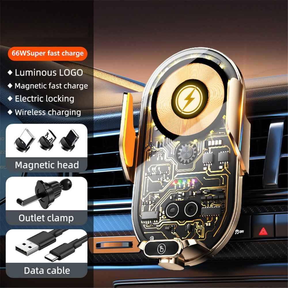 C23 Car Air Vent Phone Holder Wireless Charger 66W Phone Charging Bracket with 3 Magnetic Plugs - Gold