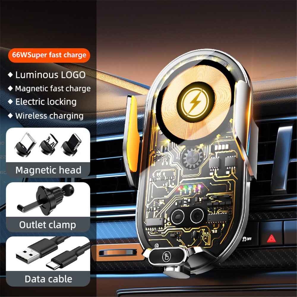 C23 Car Air Vent Phone Holder Wireless Charger 66W Phone Charging Bracket with 3 Magnetic Plugs - Grey