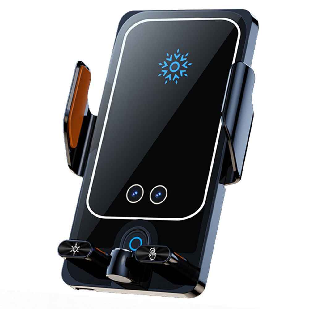 F18 Car Wireless Charger Infrared Sensor Aluminum Alloy+PC Phone Charging Bracket with 2 Magnetic Plugs - Black