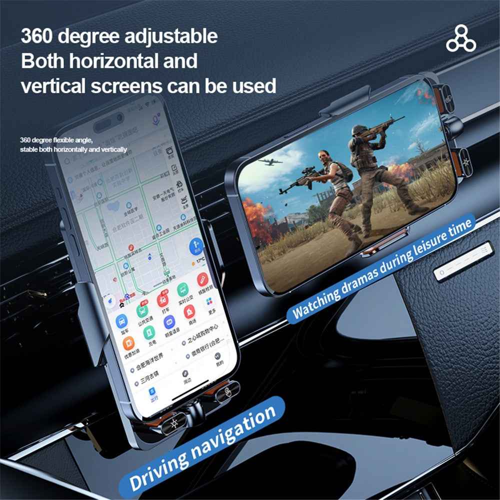 F18 Car Wireless Charger Infrared Sensor Aluminum Alloy+PC Phone Charging Bracket with 2 Magnetic Plugs - Black