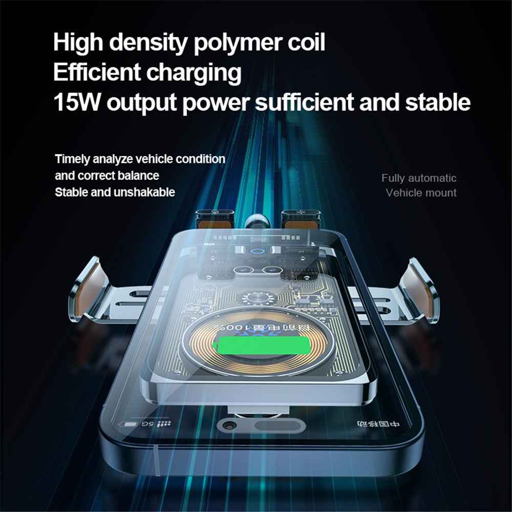 F18 Car Wireless Charger Infrared Sensor Aluminum Alloy+PC Phone Charging Bracket with 2 Magnetic Plugs - Black