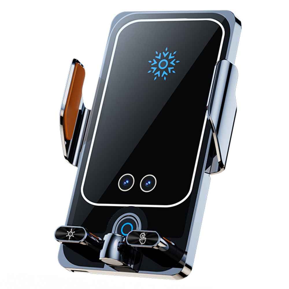 F18 Car Wireless Charger Infrared Sensor Aluminum Alloy+PC Phone Charging Bracket with 2 Magnetic Plugs - Silver