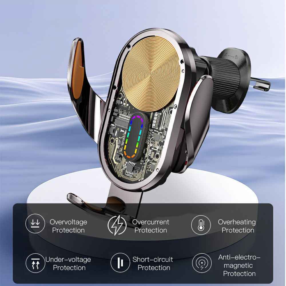 ESSAGER Music Pickup Lighting Car Phone Holder Wireless Charger with Hook+Suction Cup Bottom