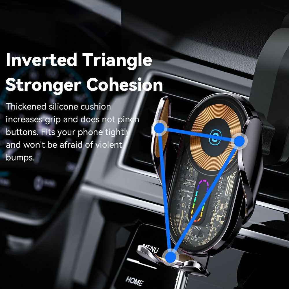 ESSAGER Music Pickup Lighting Car Phone Holder Wireless Charger with Hook+Suction Cup Bottom