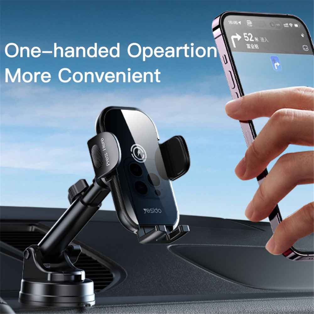 YESIDO C197 Car 15W Wireless Phone Charger Mount Clamp Phone Clip Bracket Holder with Suction Cup