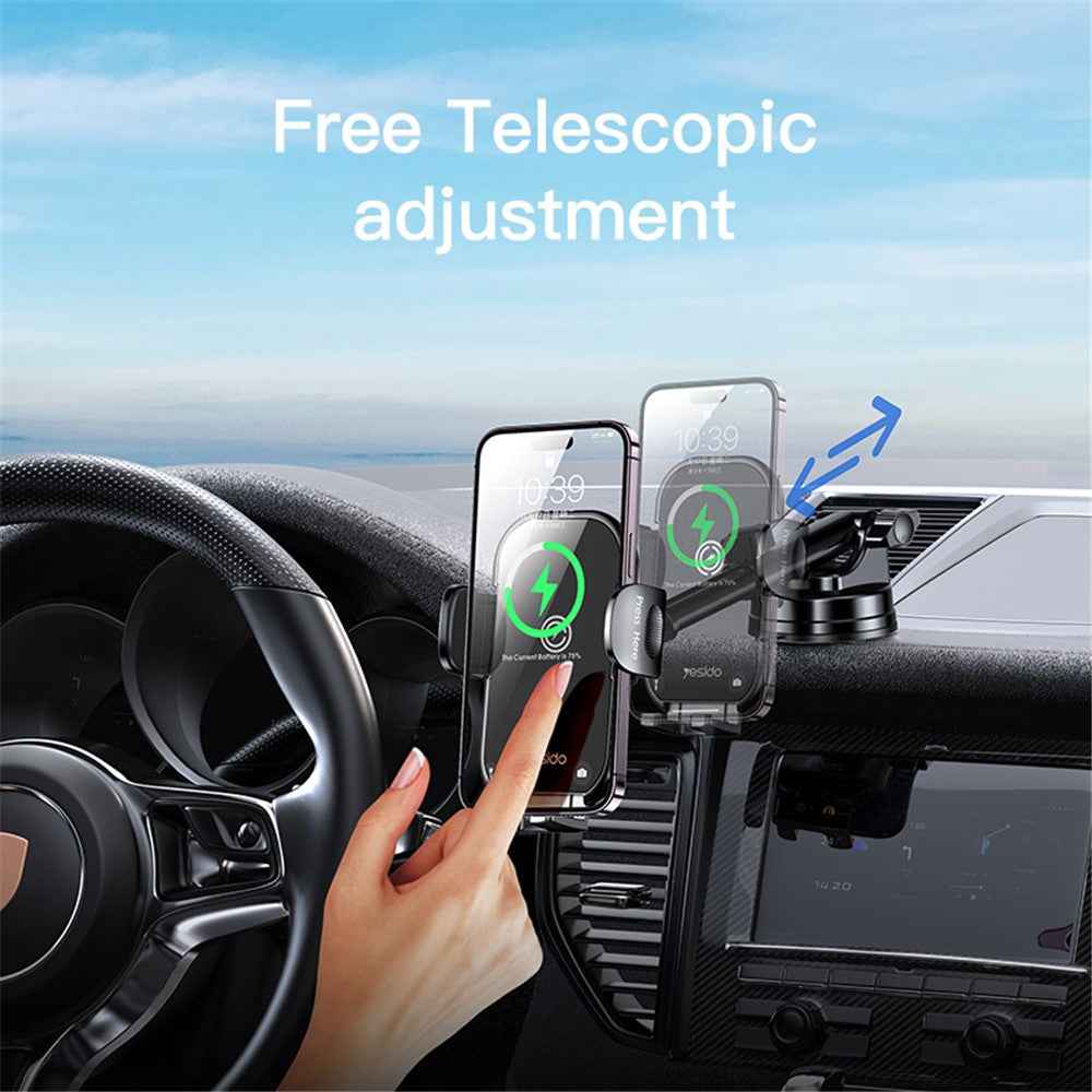 YESIDO C197 Car 15W Wireless Phone Charger Mount Clamp Phone Clip Bracket Holder with Suction Cup
