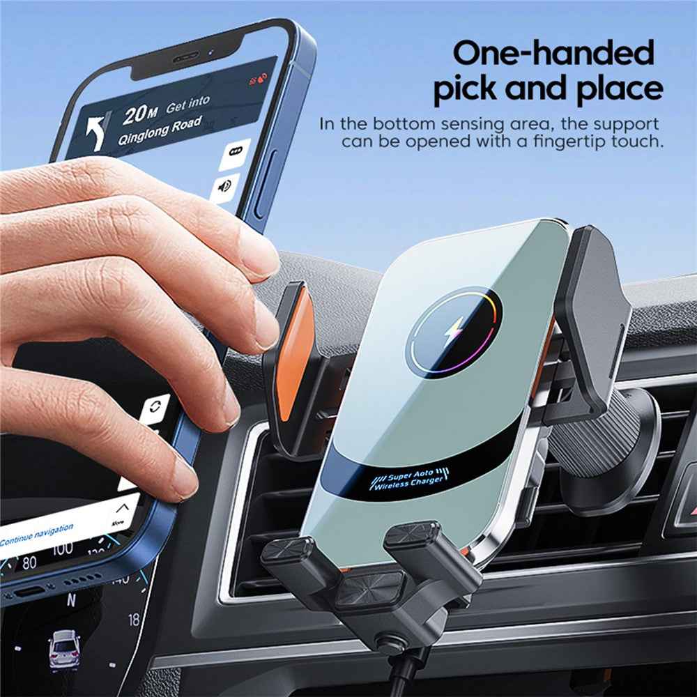 X16 Magnetic Phone Mount Car Smart Sensor Air Vent Phone Holder Automatic Wireless Charger - Silver
