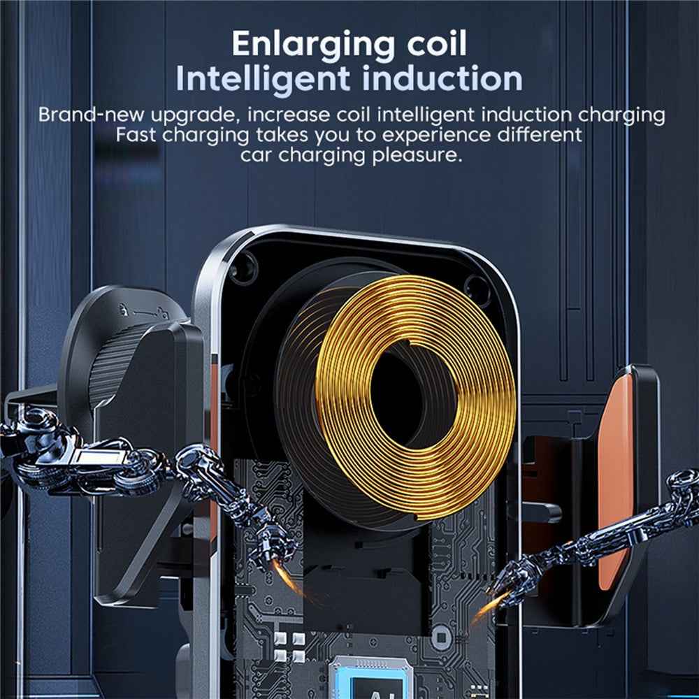 X16 Magnetic Phone Mount Car Smart Sensor Air Vent Phone Holder Automatic Wireless Charger - Silver