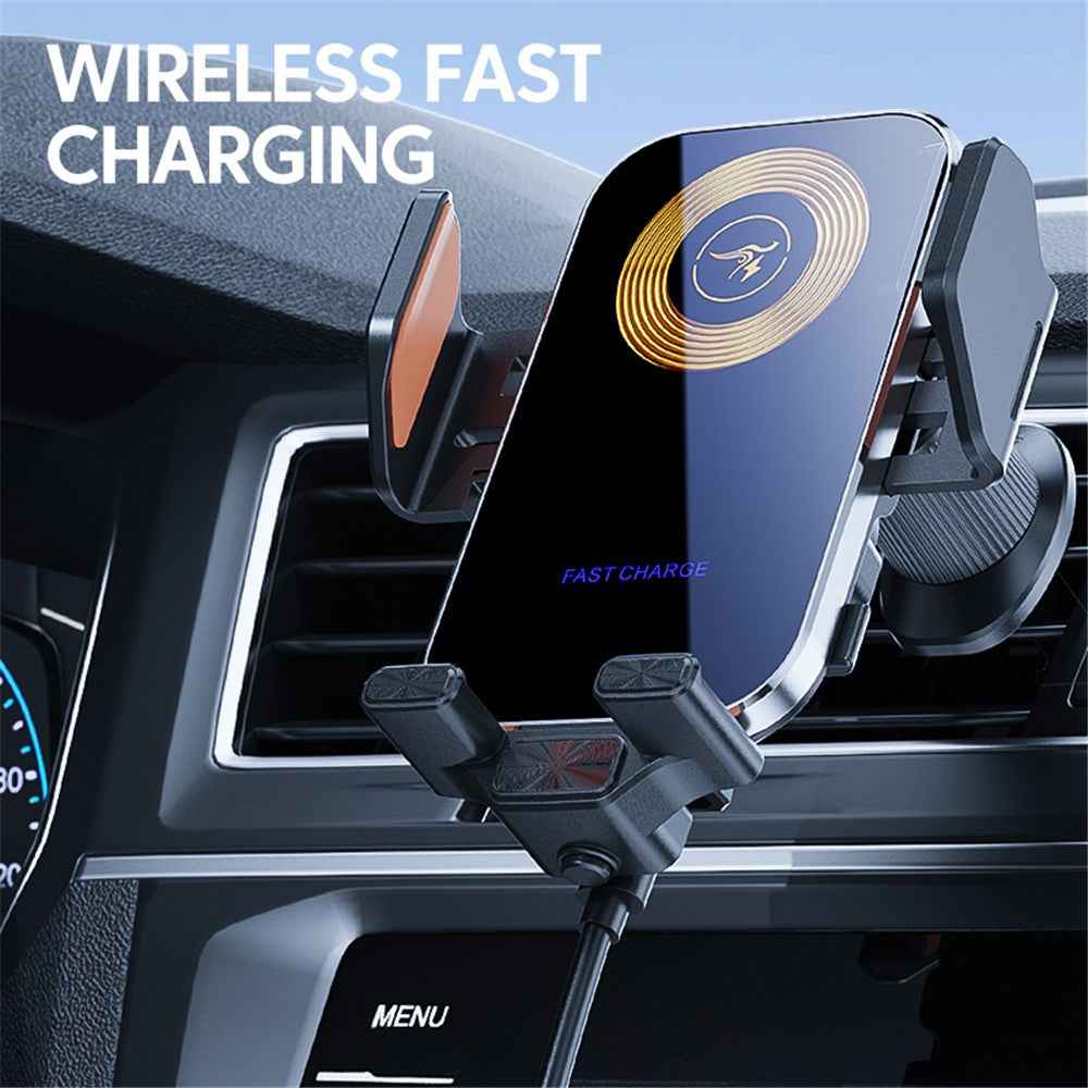 X15 Car Air Vent Cell Phone Mount Holder Wireless Charger Mobile Phone Bracket - Silver