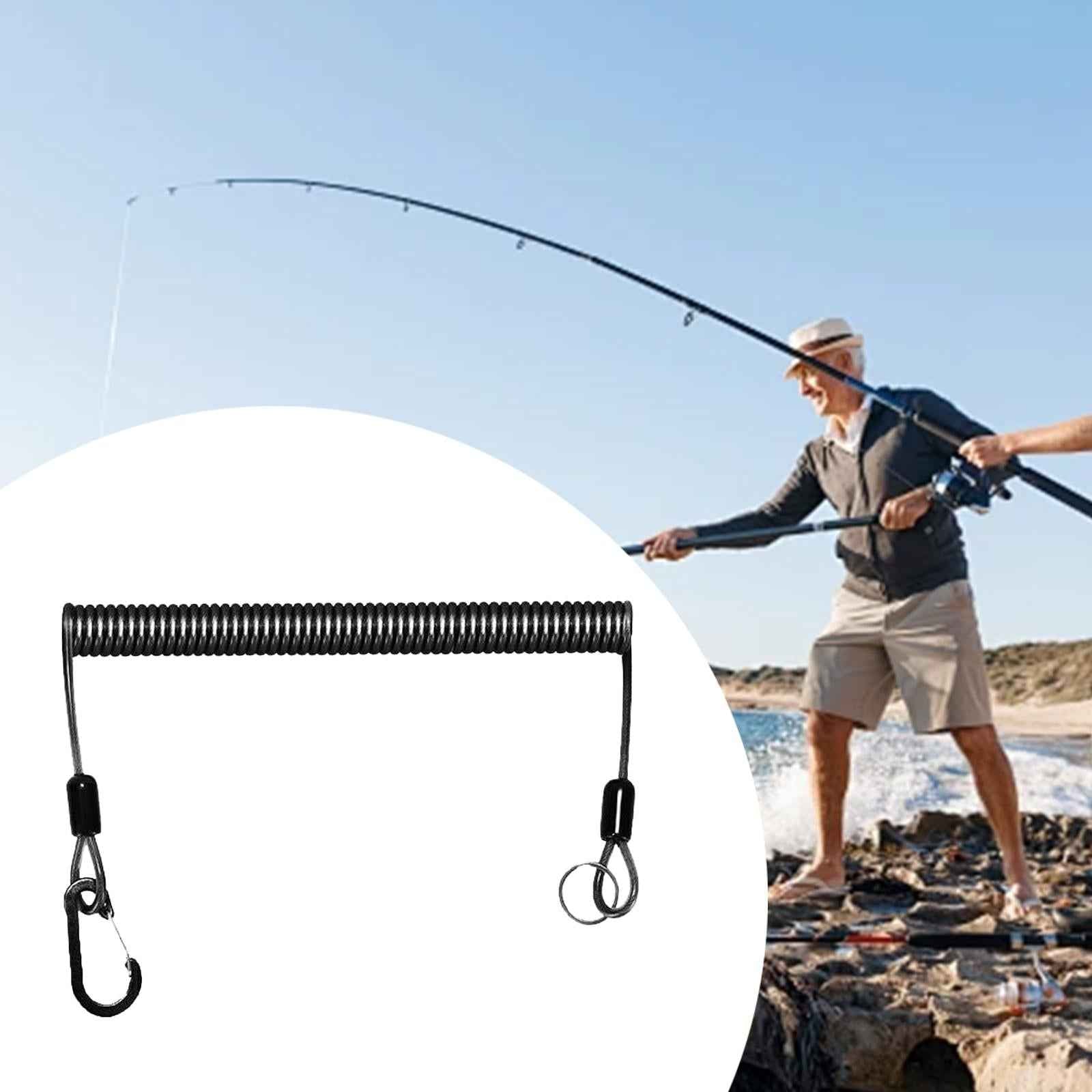 Fishing Lanyard Wire Spring Cord Strap Retractable Safety Spring Coiled Rope Stretched 200cm