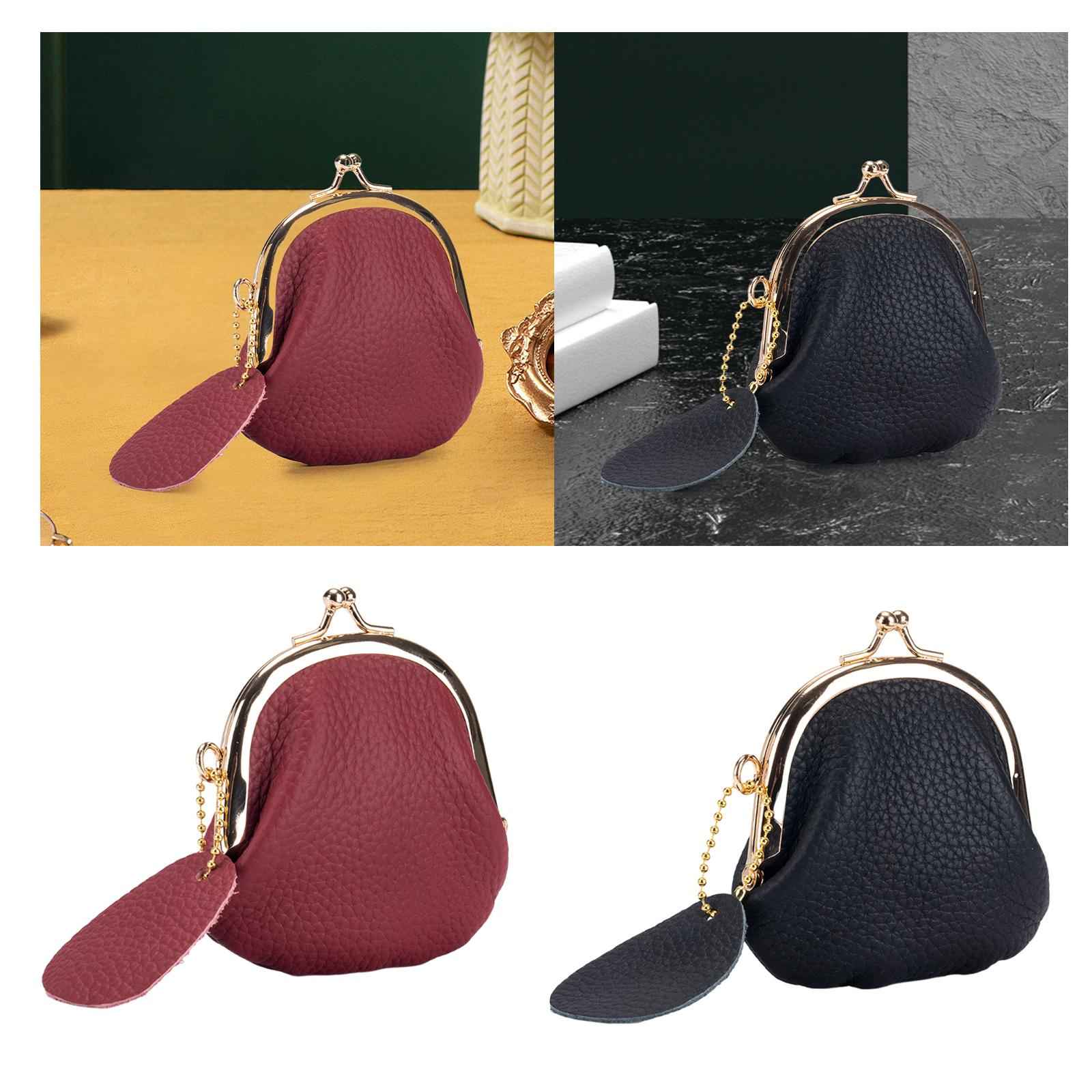 Coin Purse Women Vintage Style Kiss Lock Purse for Earphone Men Women Travel black