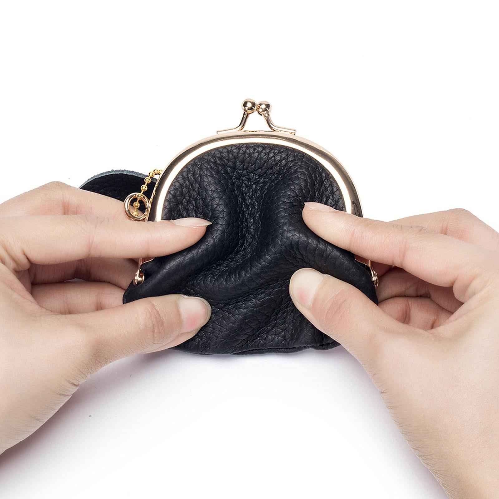 Coin Purse Women Vintage Style Kiss Lock Purse for Earphone Men Women Travel black