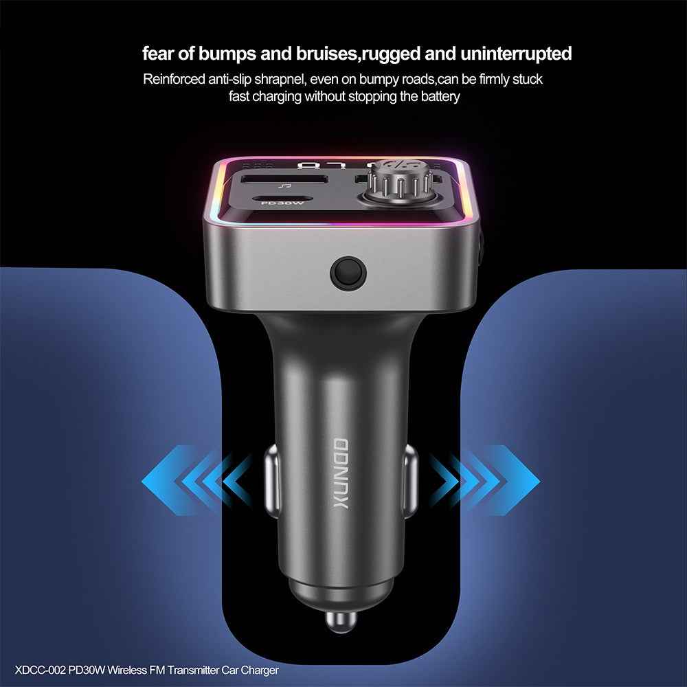 XUNDD XDCC-002 Car FM Transmitter PD 30W Type-C Dual USB Ports Charger Hands-Free Calling Adapter