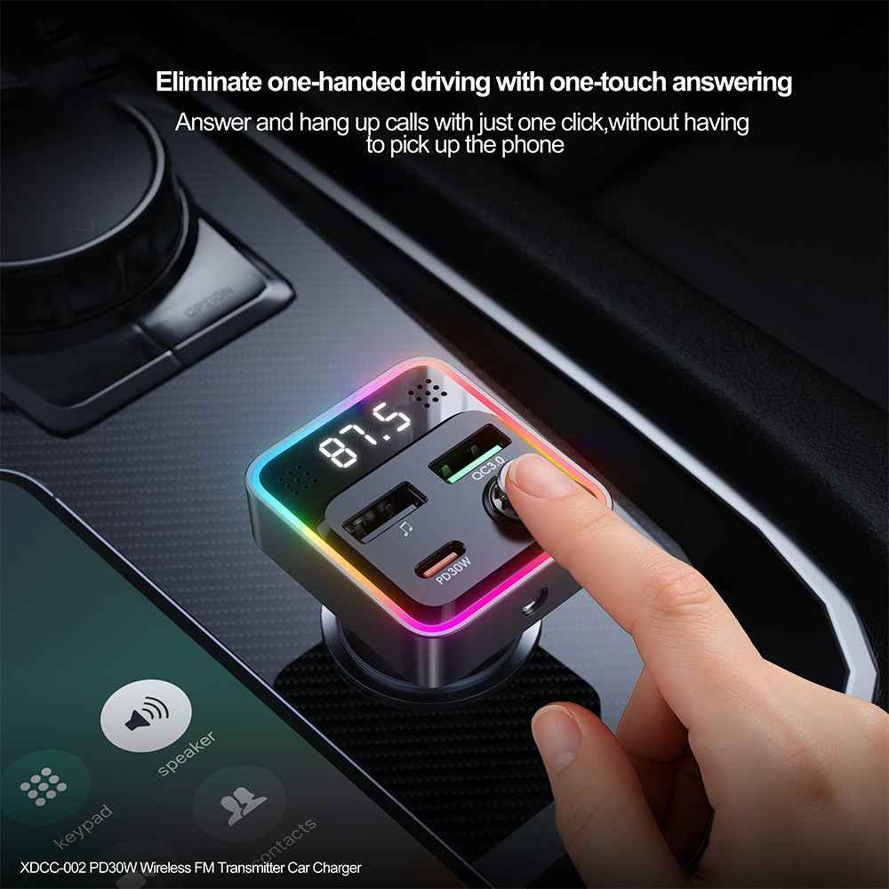 XUNDD XDCC-002 Car FM Transmitter PD 30W Type-C Dual USB Ports Charger Hands-Free Calling Adapter
