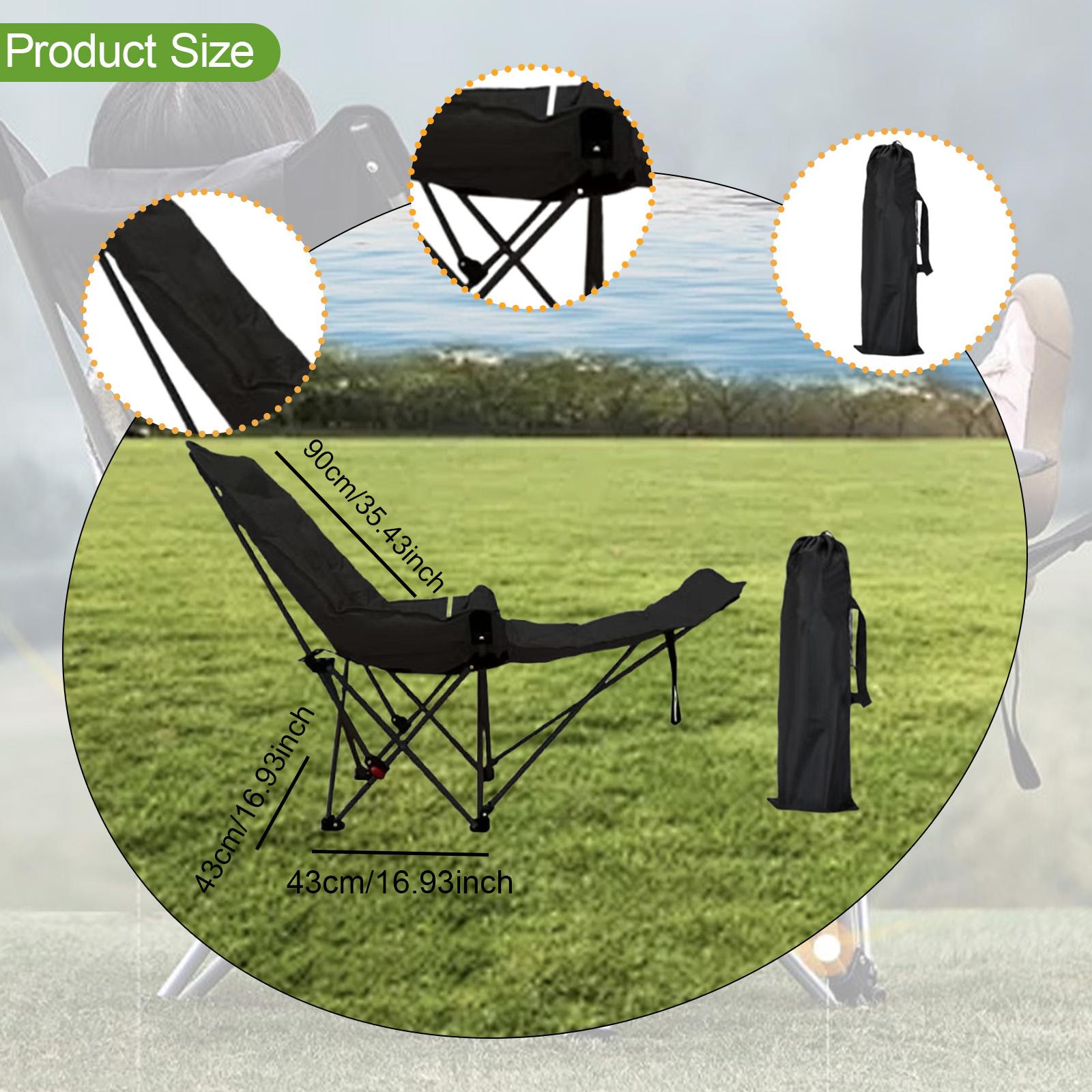 Reclining Camping Chair Folding Chaise Lounge Chair for Patio Traveling Pool Black