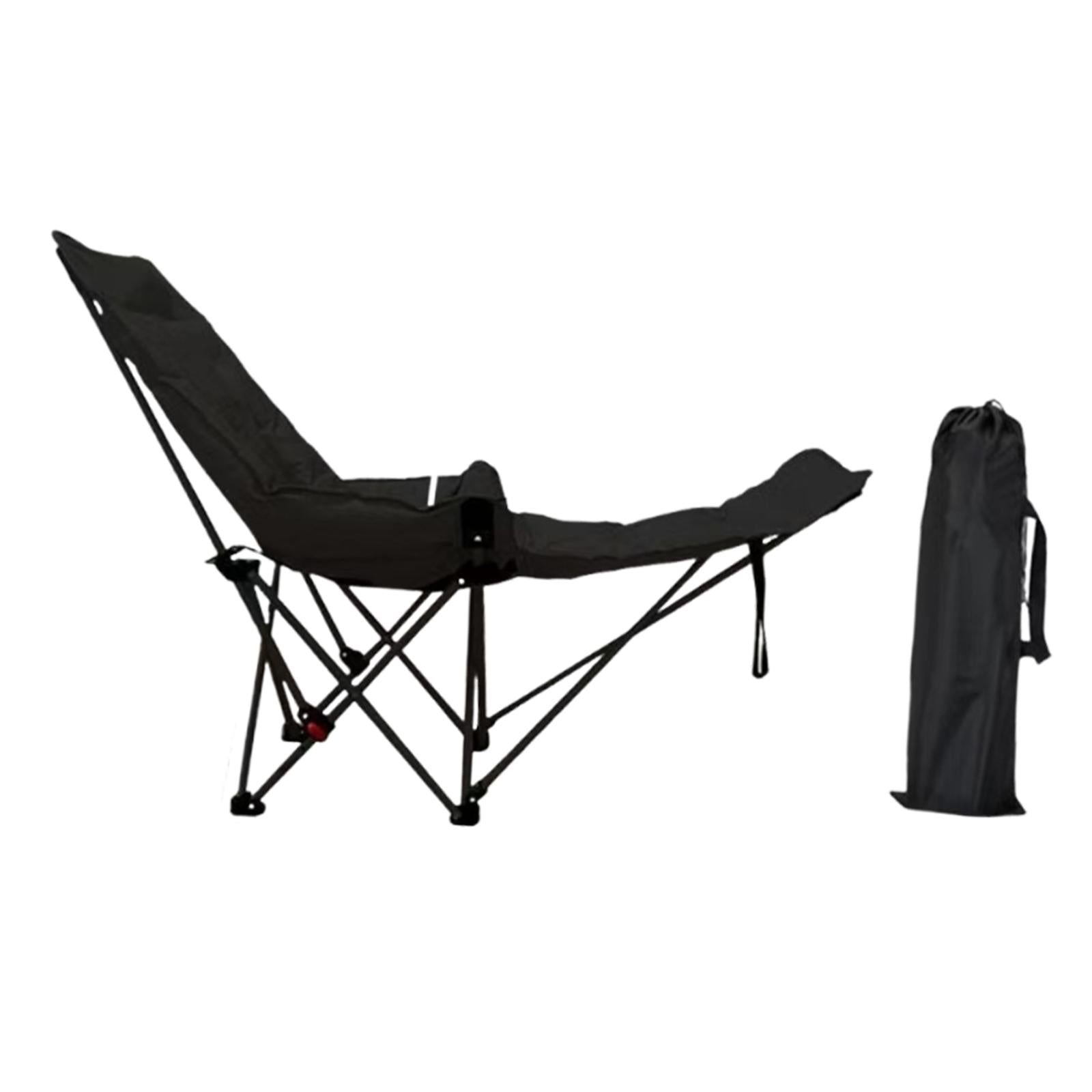 Reclining Camping Chair Folding Chaise Lounge Chair for Patio Traveling Pool Black