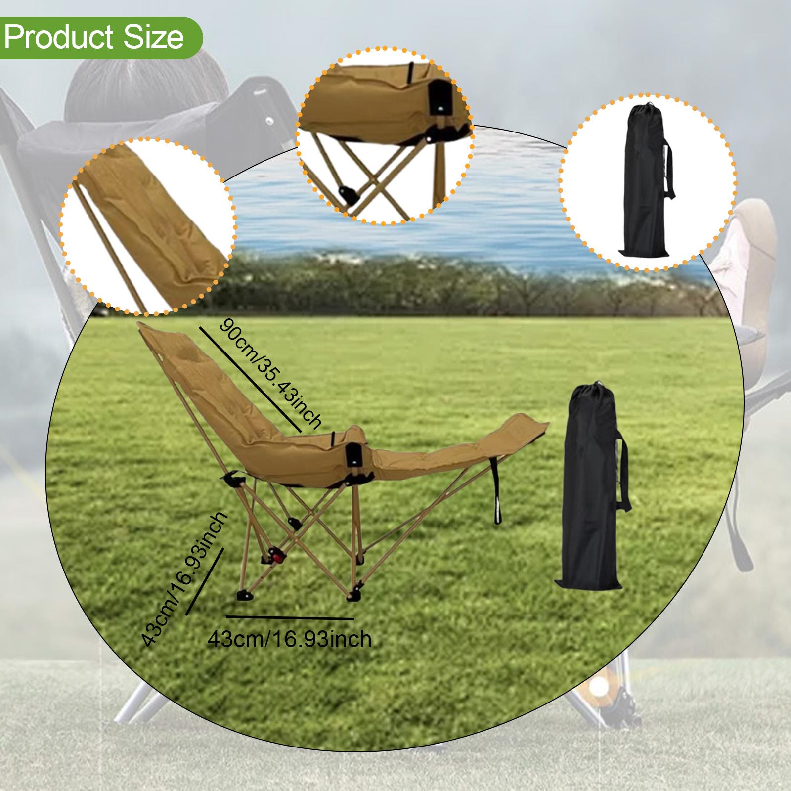 Reclining Camping Chair Folding Chaise Lounge Chair for Patio Traveling Pool Khaki