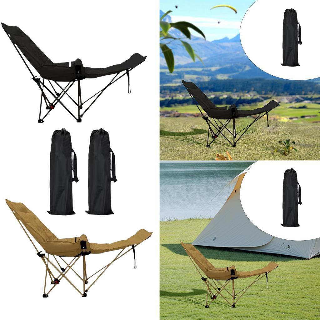 Reclining Camping Chair Comfortable Folding Camp Chair for Park Lawn Fishing Black