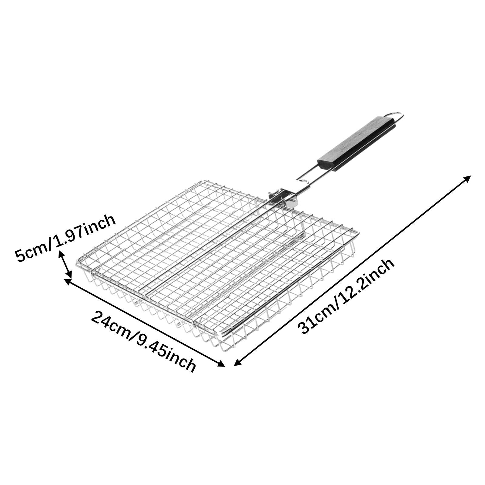 BBQ Grilling Basket Removable Wooden Handle Grill Clip for Meat Shrimp Party