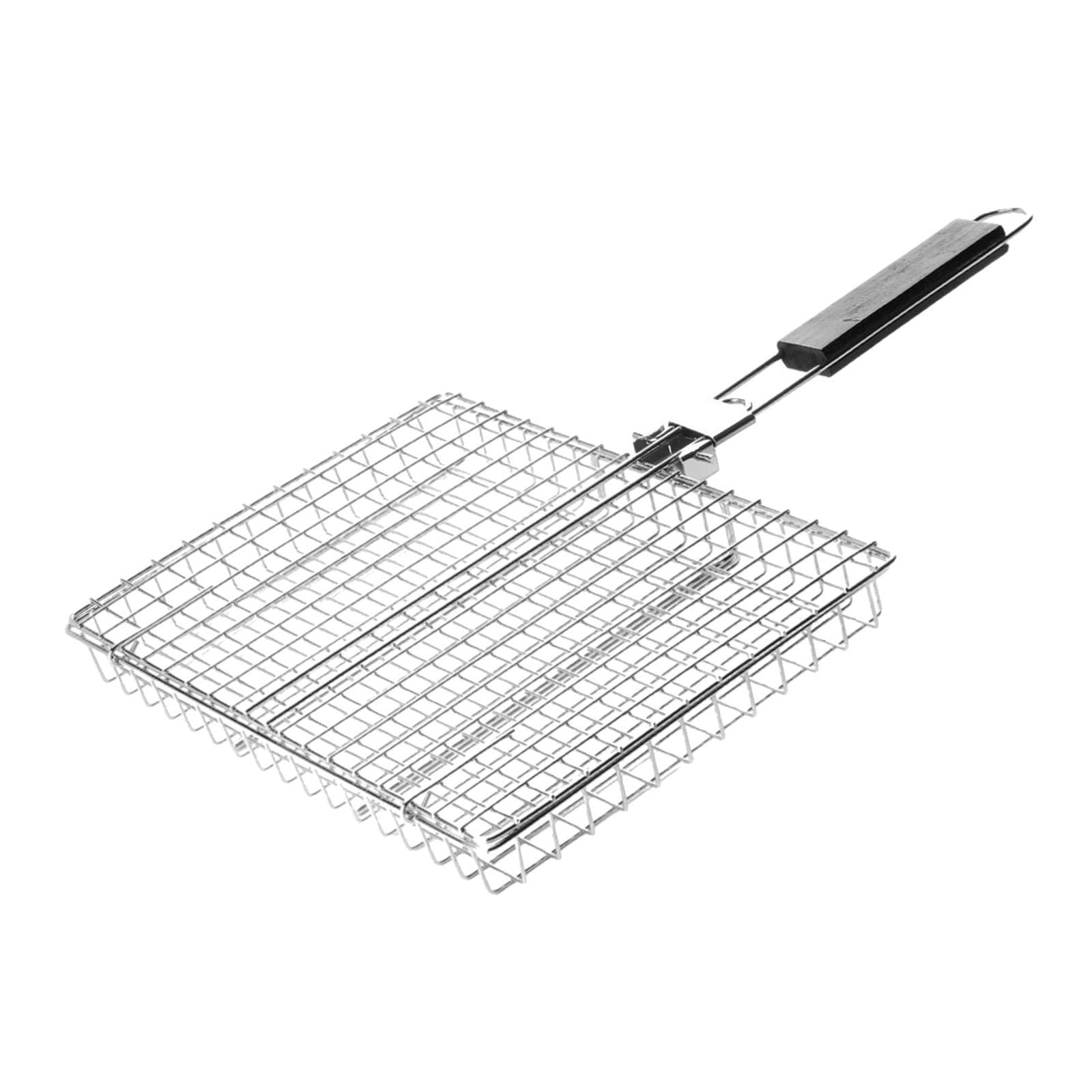BBQ Grilling Basket Removable Wooden Handle Grill Clip for Meat Shrimp Party