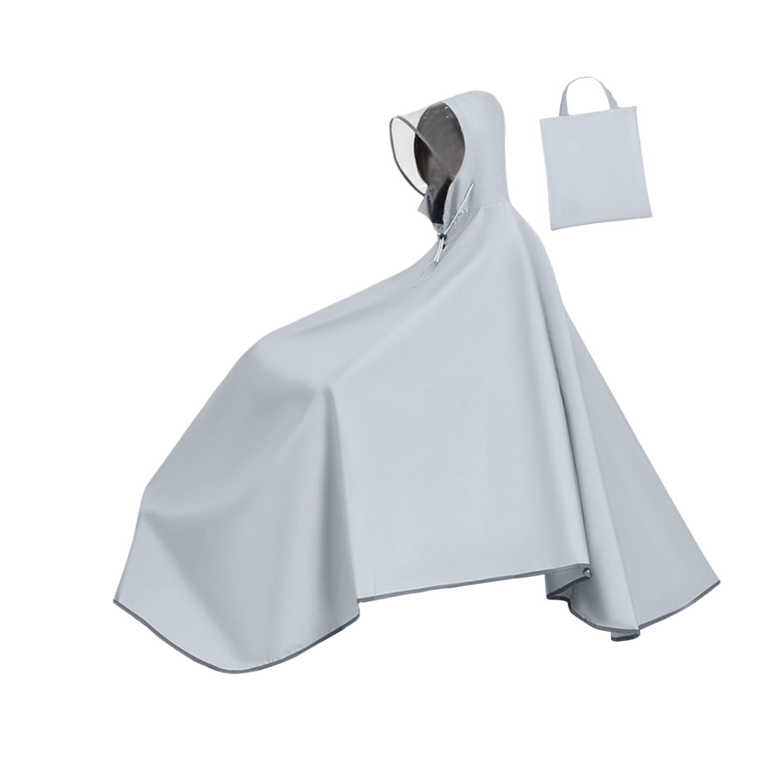 Bike Rain Poncho Hooded for Adults Rainproof Thick Compact Bicycle Rain Cape Gray