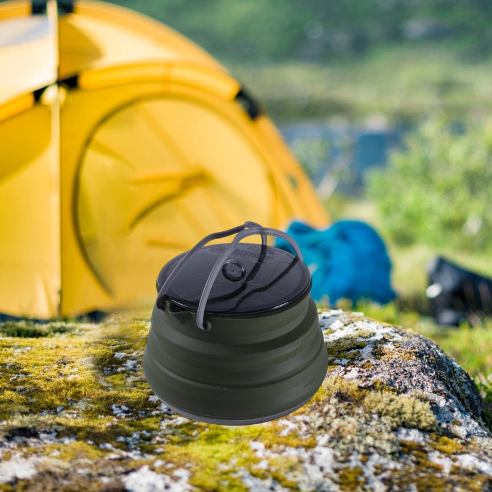 Foldable Camping Kettle 1.5L Multiuse for Backpacking Outdoors Boiling Water Dark Green