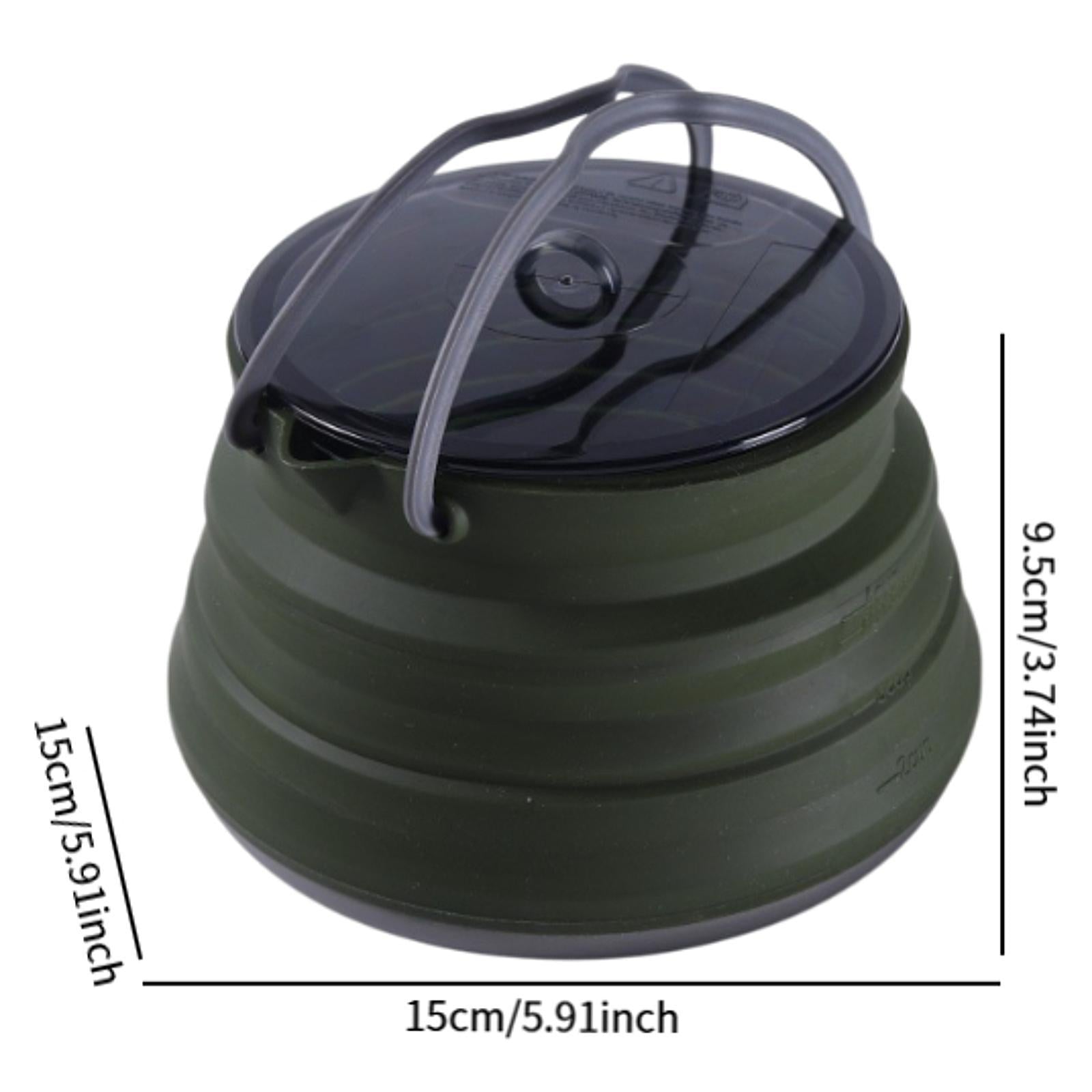 Foldable Camping Kettle 1.5L Multiuse for Backpacking Outdoors Boiling Water Dark Green