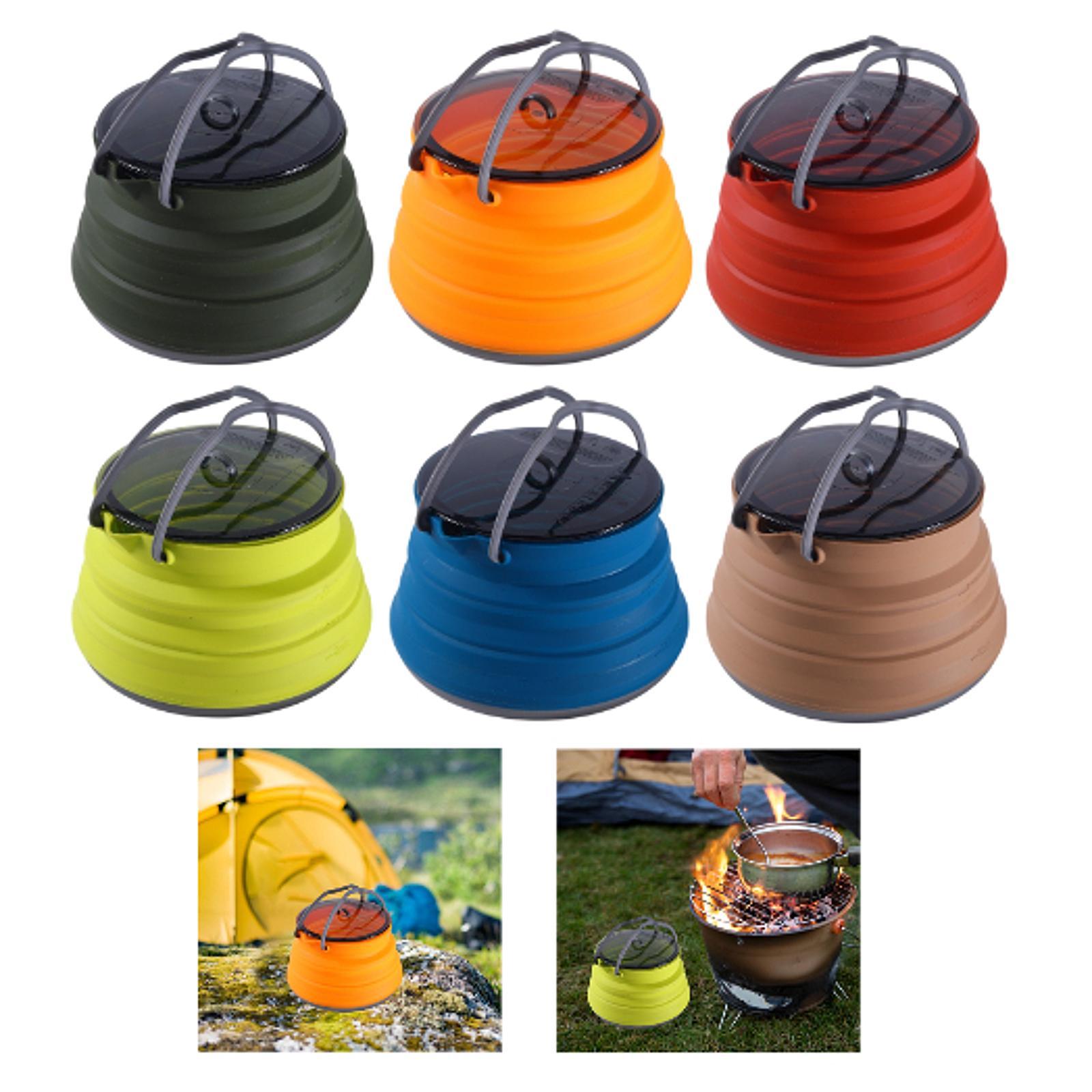 Foldable Camping Kettle 1.5L Multiuse for Backpacking Outdoors Boiling Water Dark Green