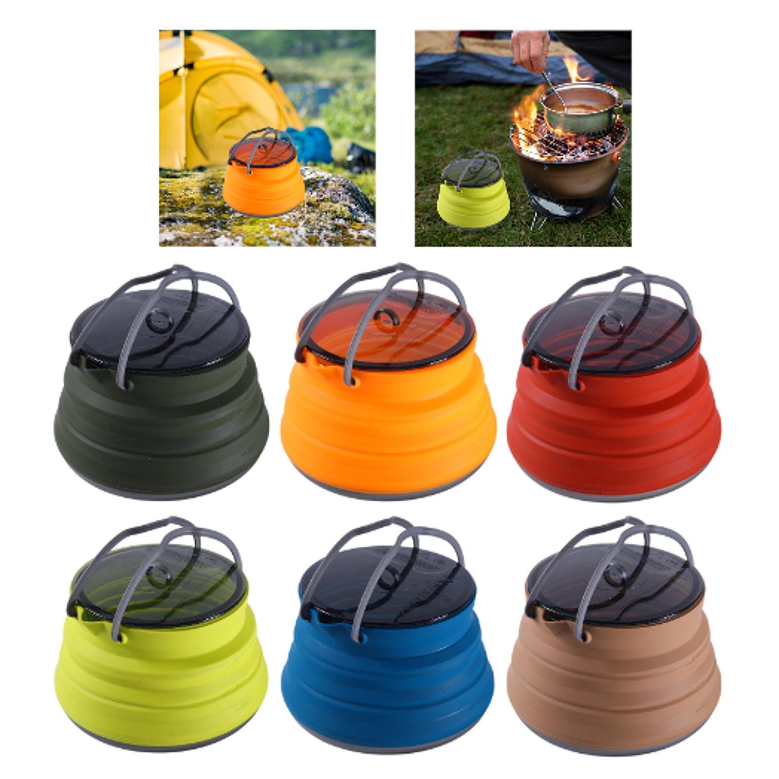 Foldable Camping Kettle 1.5L Multiuse for Backpacking Outdoors Boiling Water Dark Green