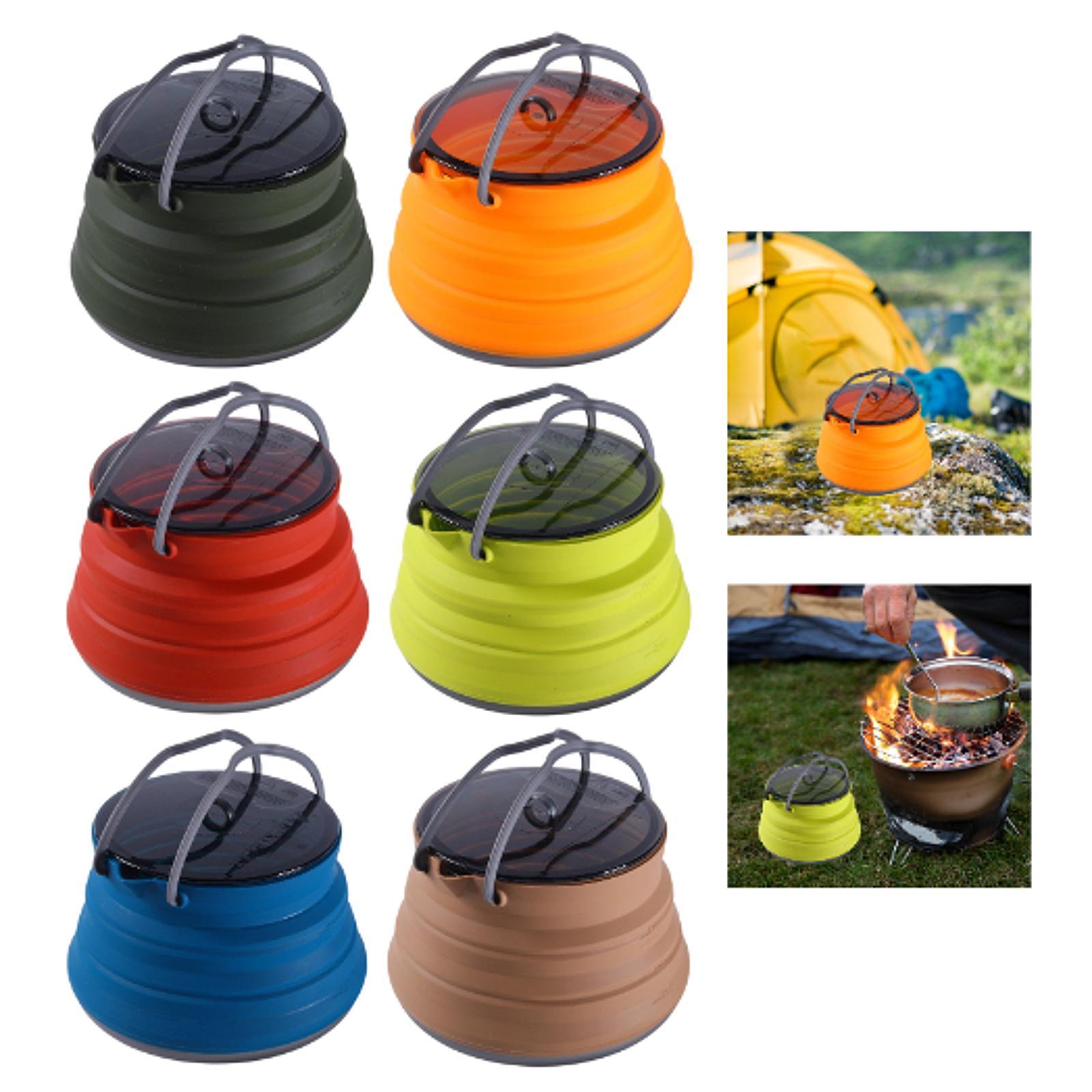 Foldable Camping Kettle 1.5L Multiuse for Backpacking Outdoors Boiling Water Dark Green