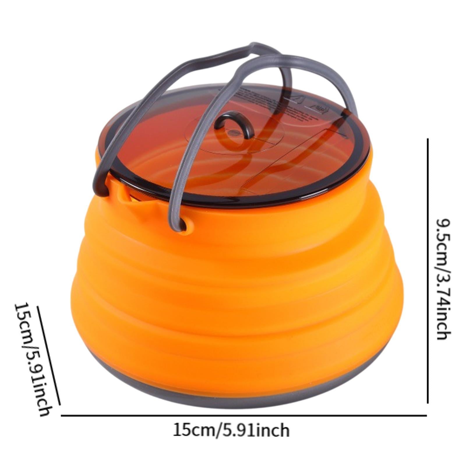 Foldable Camping Kettle 1.5L Multiuse for Backpacking Outdoors Boiling Water Orange