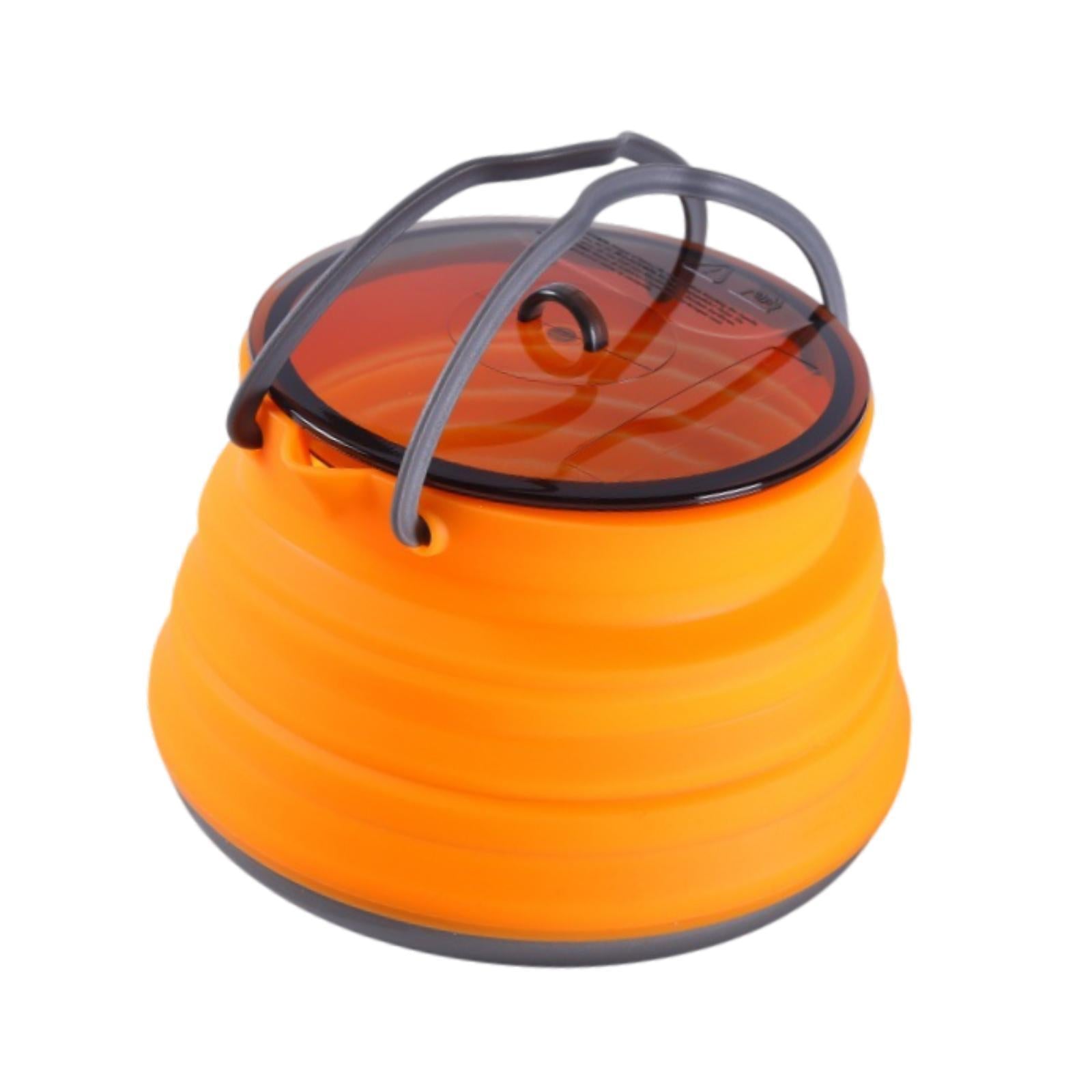 Foldable Camping Kettle 1.5L Multiuse for Backpacking Outdoors Boiling Water Orange
