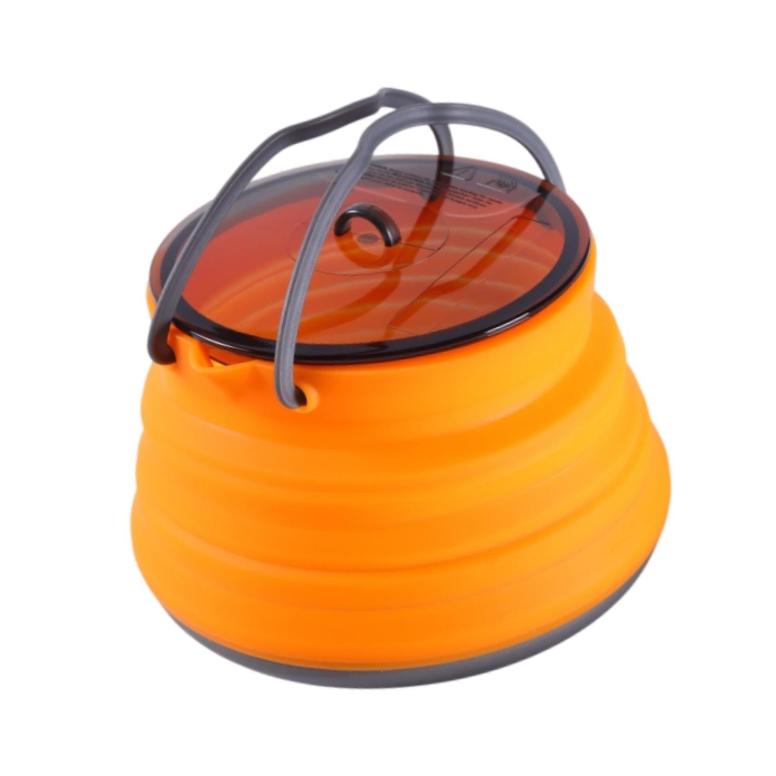 Foldable Camping Kettle 1.5L Multiuse for Backpacking Outdoors Boiling Water Orange