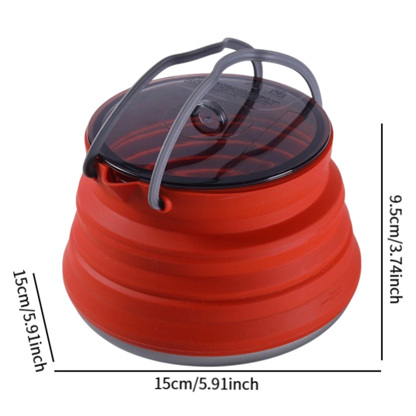Foldable Camping Kettle 1.5L Multiuse for Backpacking Outdoors Boiling Water Red