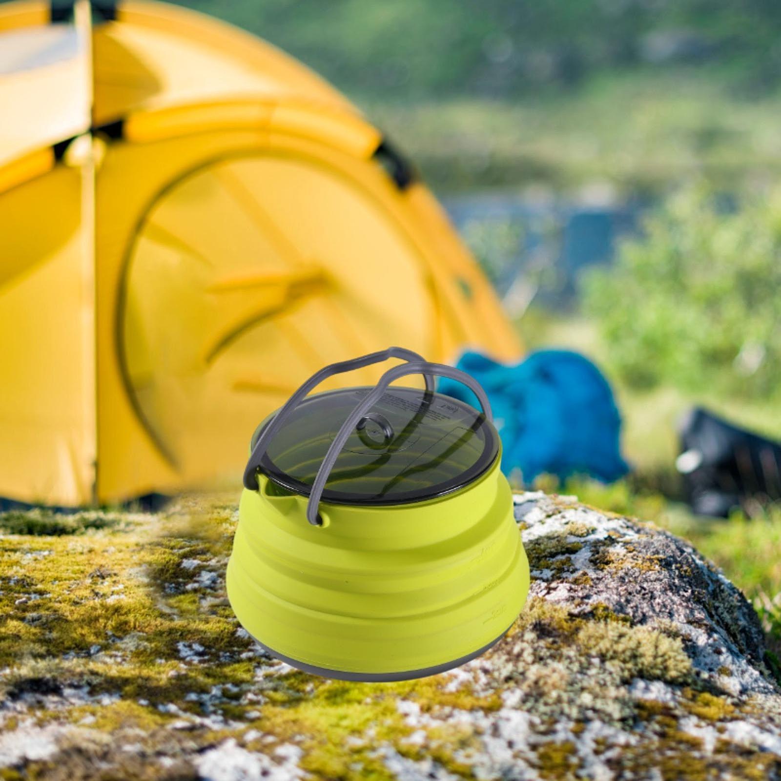 Foldable Camping Kettle 1.5L Multiuse for Backpacking Outdoors Boiling Water Green