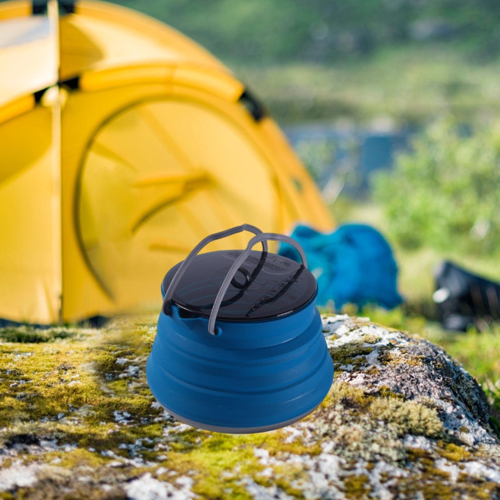 Foldable Camping Kettle 1.5L Multiuse for Backpacking Outdoors Boiling Water Blue