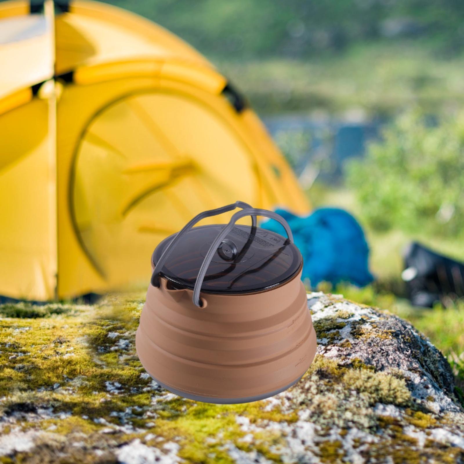 Foldable Camping Kettle 1.5L Multiuse for Backpacking Outdoors Boiling Water Brown