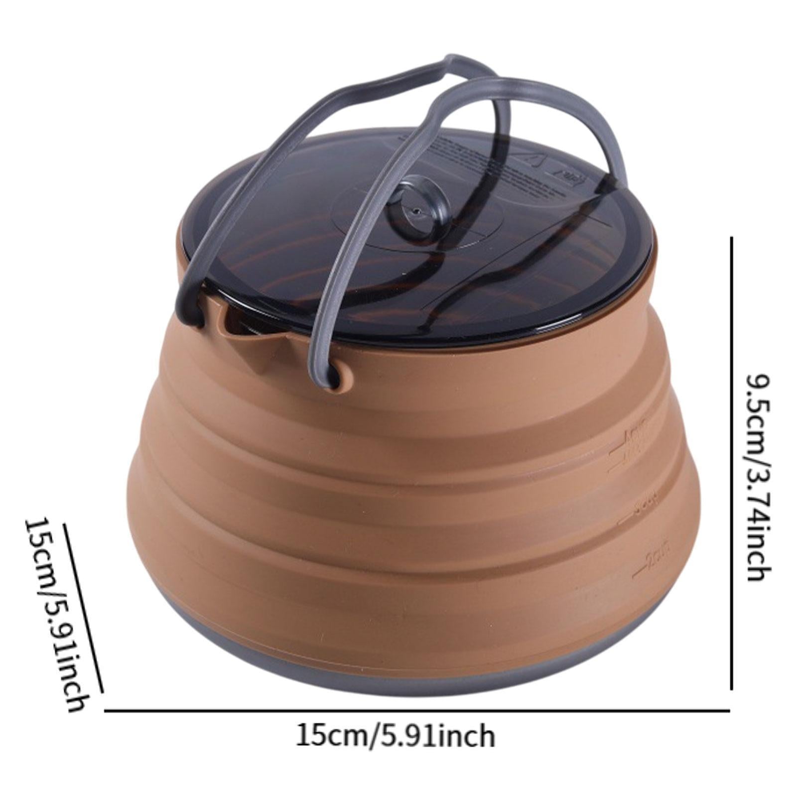 Foldable Camping Kettle 1.5L Multiuse for Backpacking Outdoors Boiling Water Brown