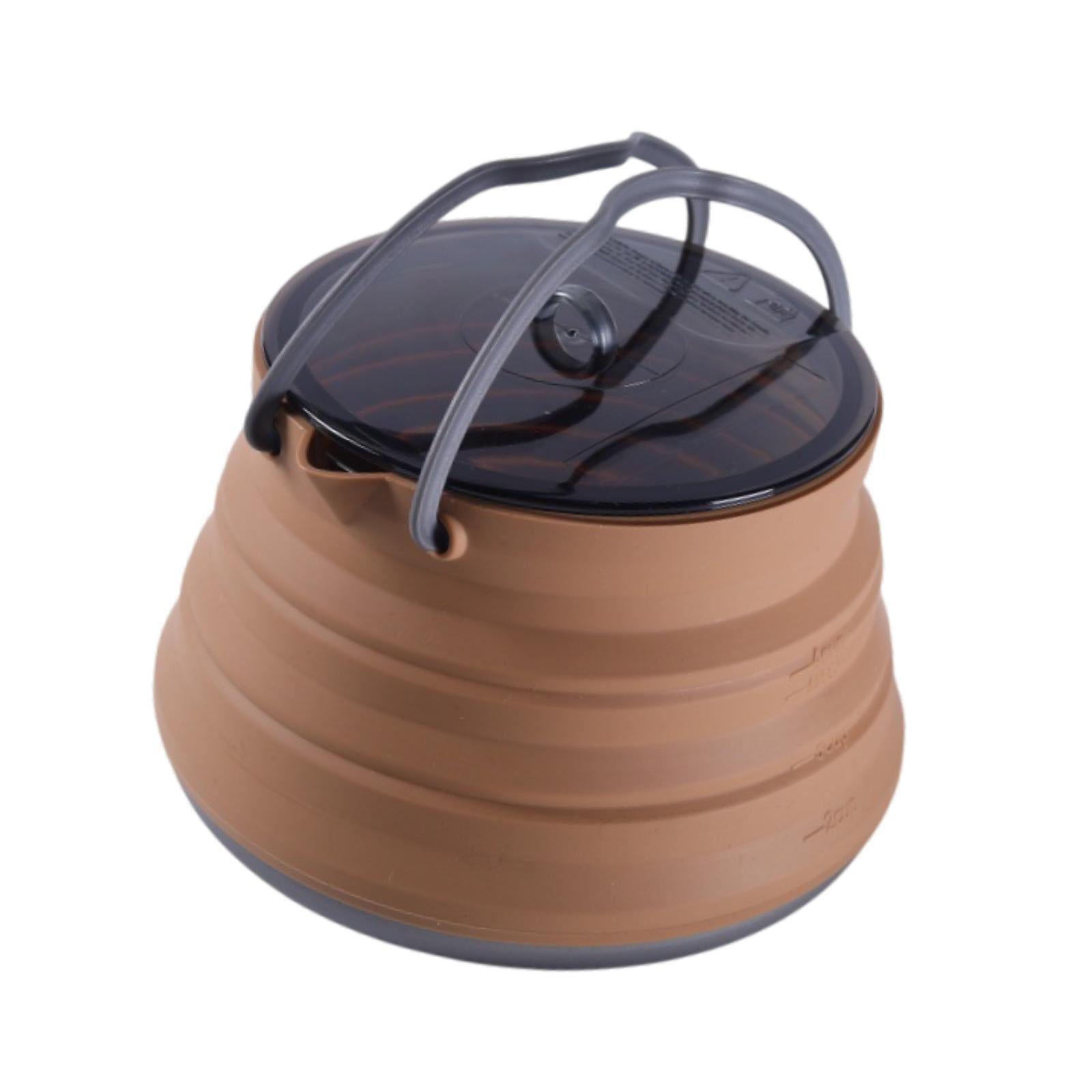Foldable Camping Kettle 1.5L Multiuse for Backpacking Outdoors Boiling Water Brown