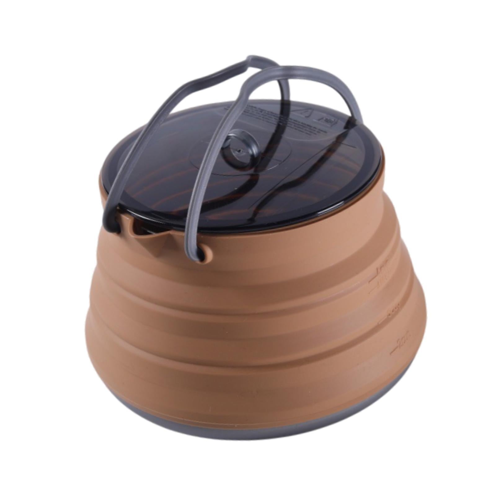 Foldable Camping Kettle 1.5L Multiuse for Backpacking Outdoors Boiling Water Brown