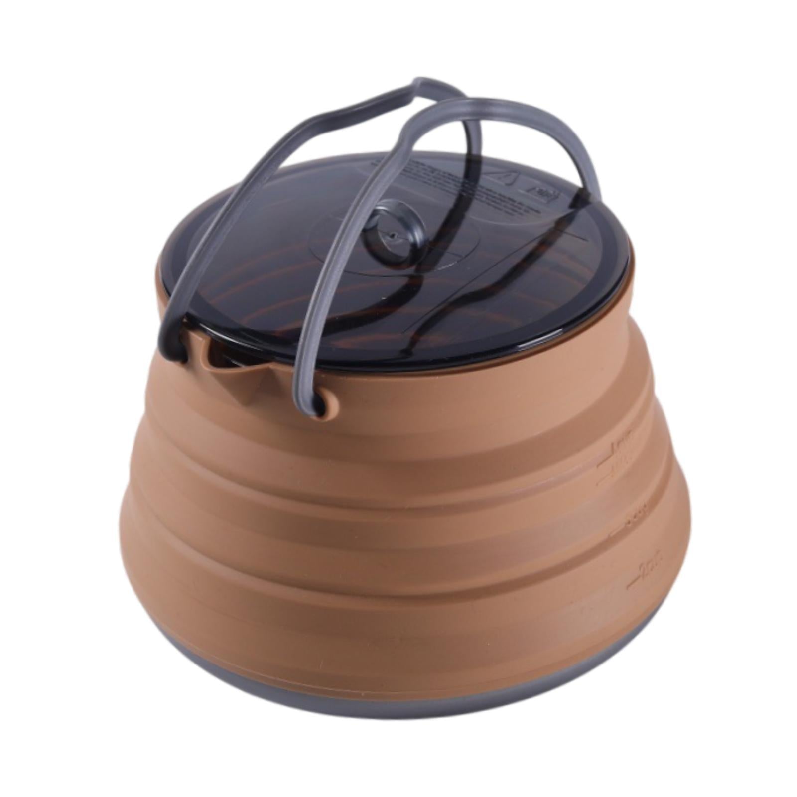 Foldable Camping Kettle 1.5L Multiuse for Backpacking Outdoors Boiling Water Brown