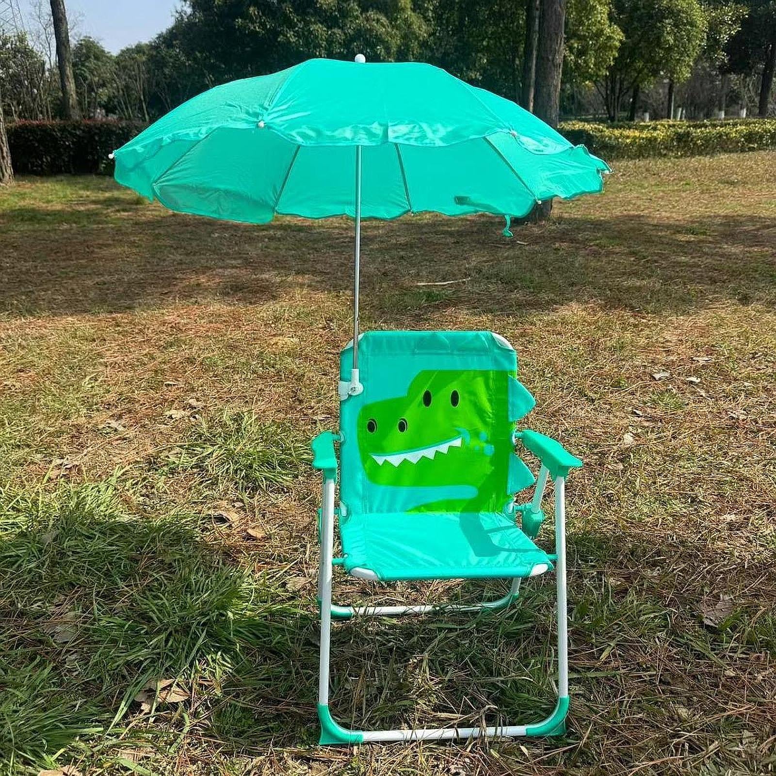 Kids Beach Chairs with Umbrella Park Camping Chair for Fishing Tent Backyard Green