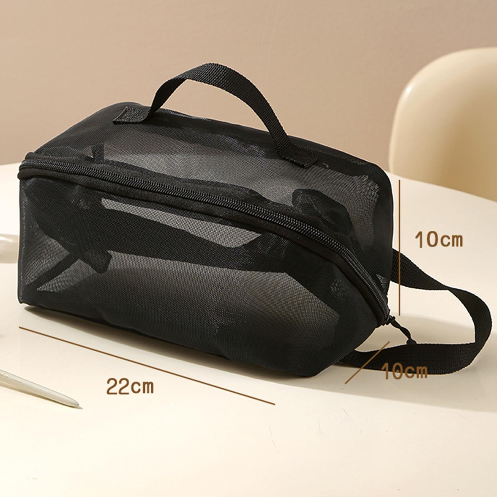2x Mesh Makeup Bag Portable Brush Organizer for Gym Vacation Picnic black