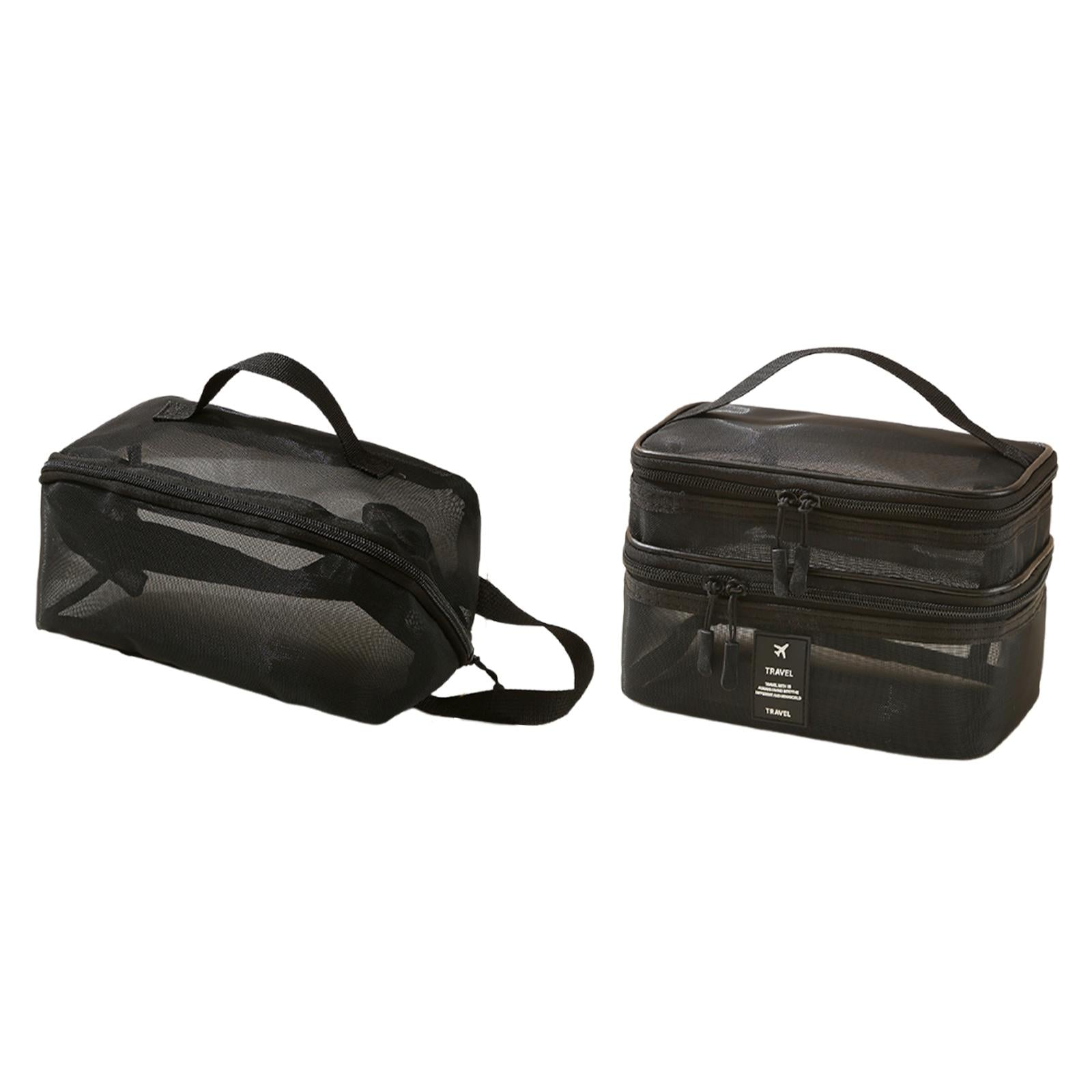 2x Mesh Makeup Bag Portable Brush Organizer for Gym Vacation Picnic black